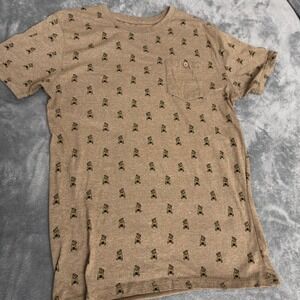 Creative Destruction Pug Print Pocket Tee Shirt Medium Tan Heather Short Sleeve
